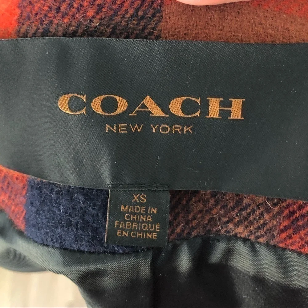 Coach Wool Buffalo Plaid Coat XS Red Black Women’s